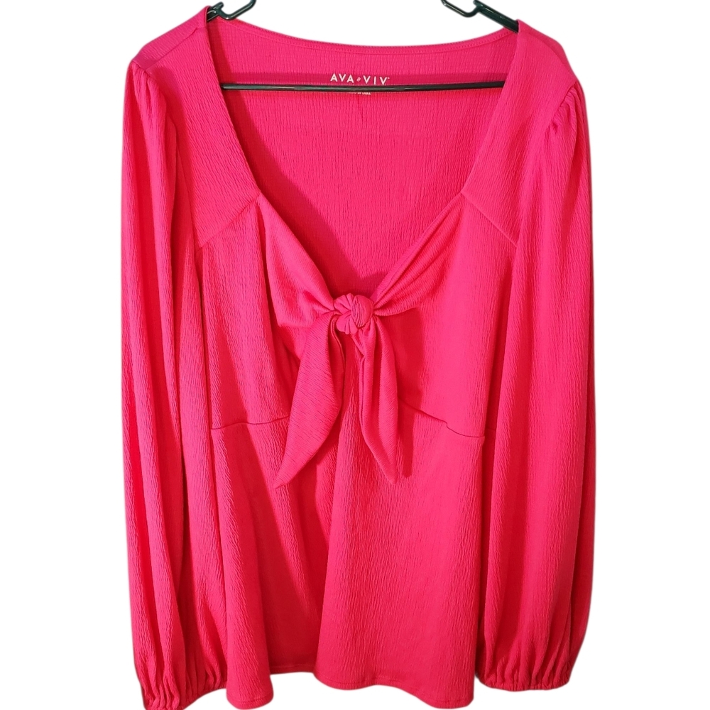 Ava & Viv Women's Bright Pink Blouse with Knot Detail